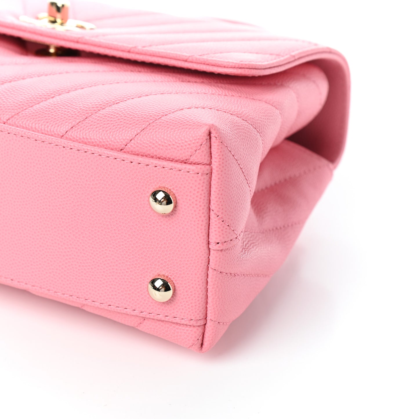 Caviar Chevron Quilted Mini Coco Handle Flap Pink