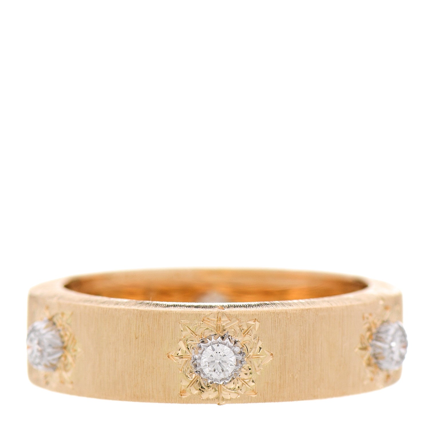 Buccellati 18K Yellow White Gold Diamond 5.5mm Macri Band Ring 53 6.25 1 of 4