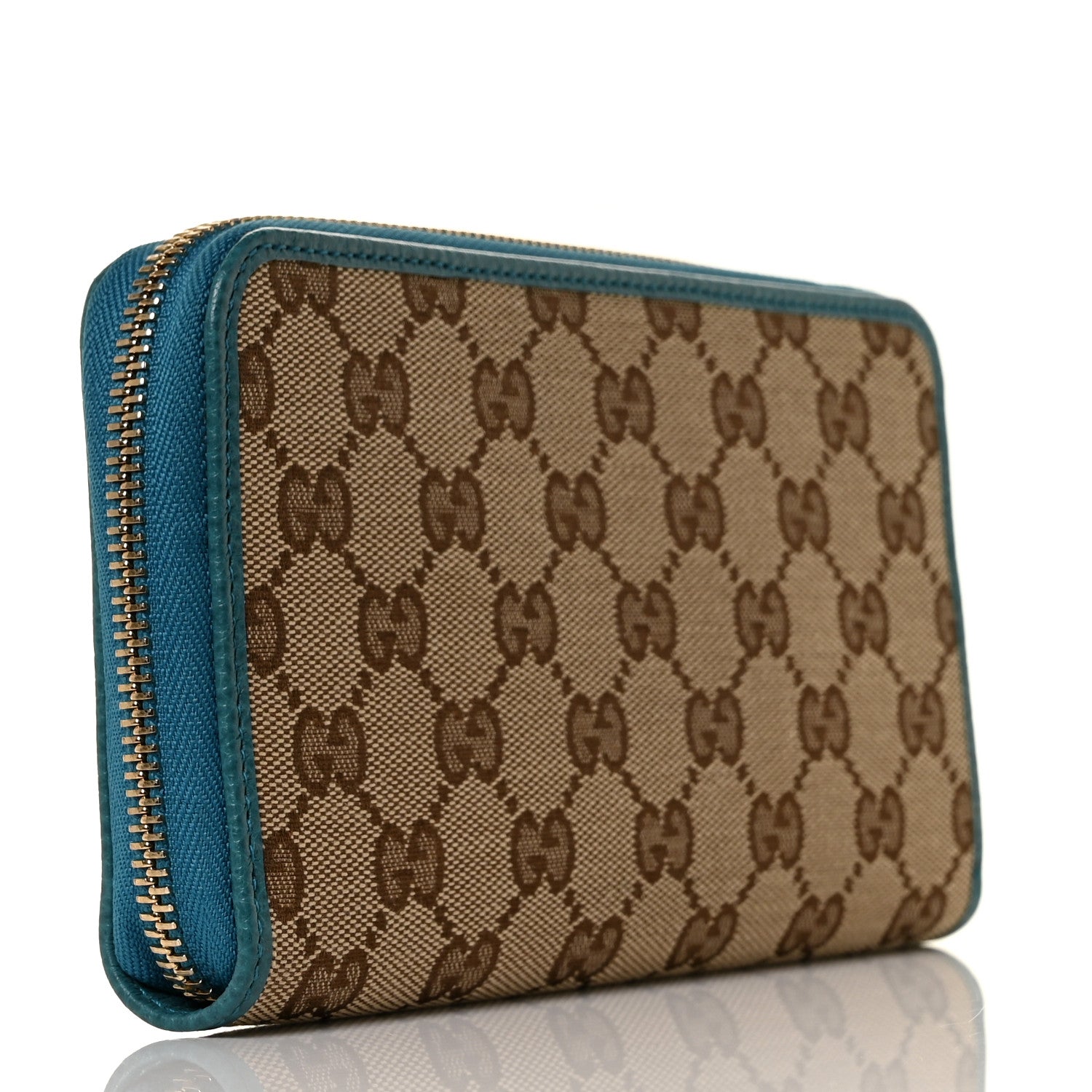 Gucci Monogram Dollar Calfskin Zip Around Wallet Beige Ebony Deep Cobalt 3 of 8