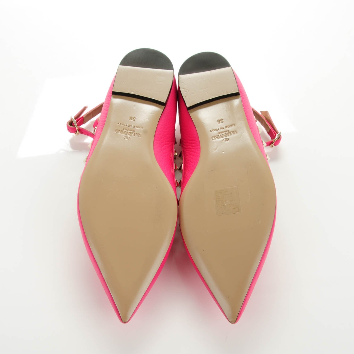 Valentino Garavani Pebbled Calfskin Rockstud Cage Ballerina Flats 38 Peony 7 of 8
