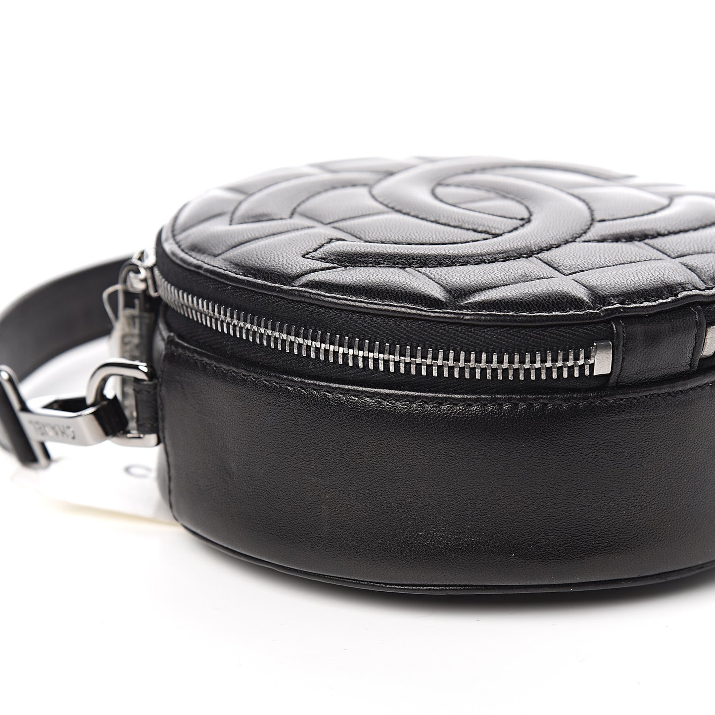 Lambskin Quilted CC Chocolate Bar Round Shoulder Bag Black
