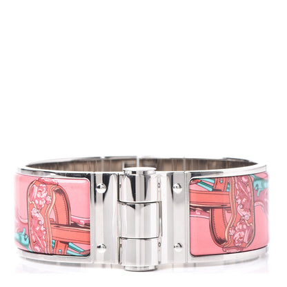Hermes Enamel Printed Wide Charniere Brides2 Hinged Bracelet S Rose Couture 1 of 5