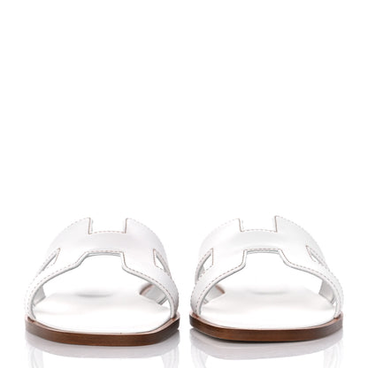 Hermes Box Calfskin Oran Sandals 37.5 White 2 of 9