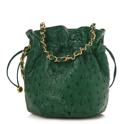 Chanel Ostrich Drawstring Pouch Bag Green 1 of 10