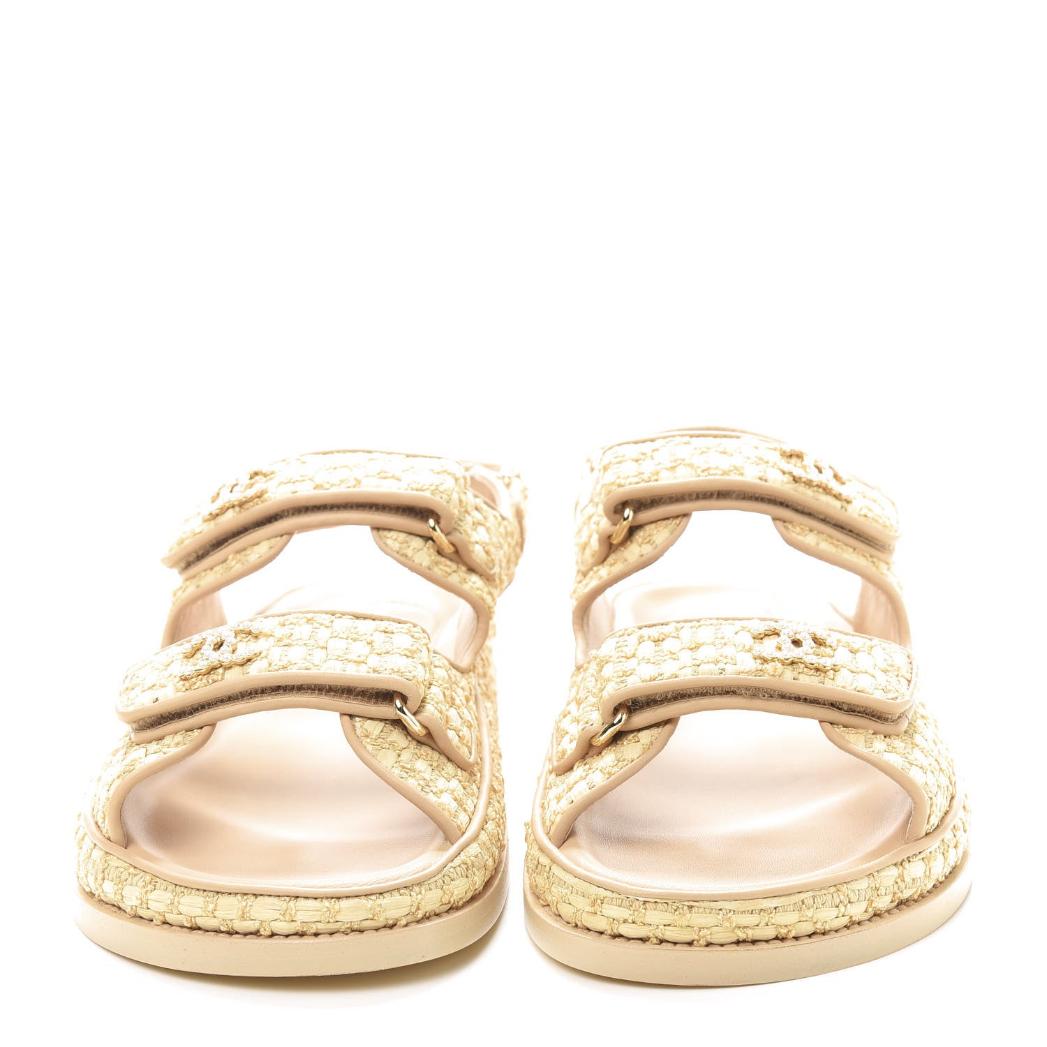 Chanel Braided Fabric Velcro Dad Sandals 40 Beige 2 of 9