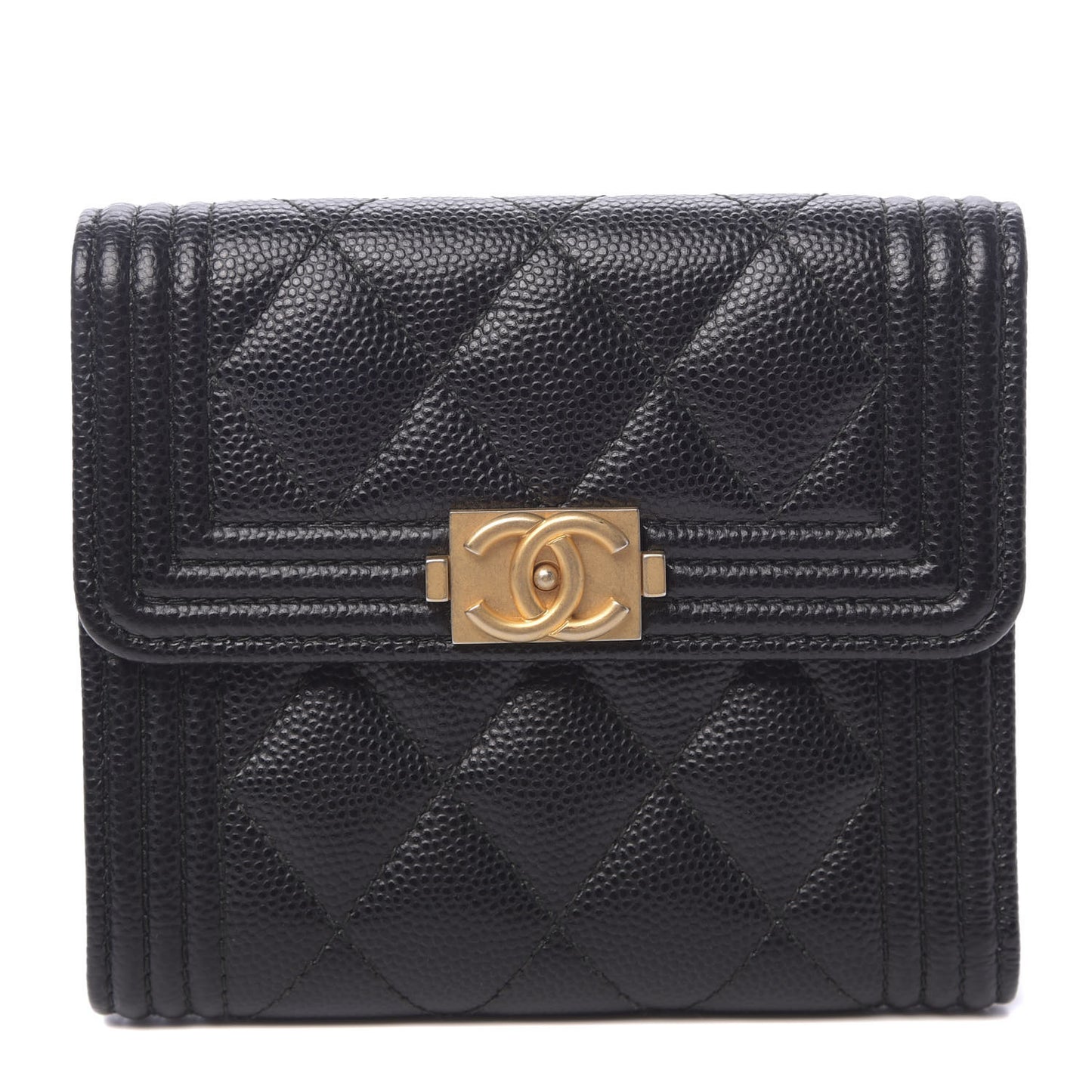 Caviar Quilted Compact Boy Wallet Black