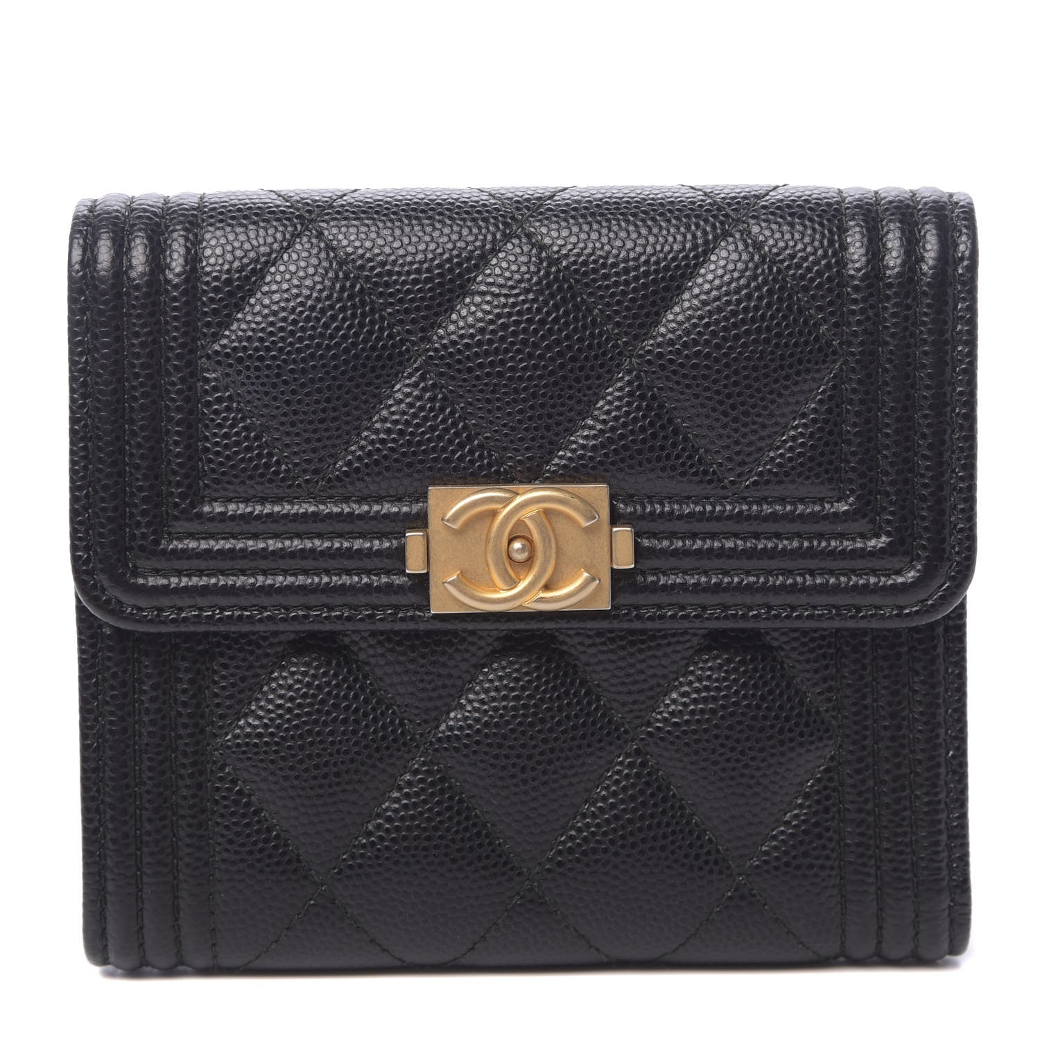 Chanel Caviar Quilted Compact Boy Wallet Black 1 of 9