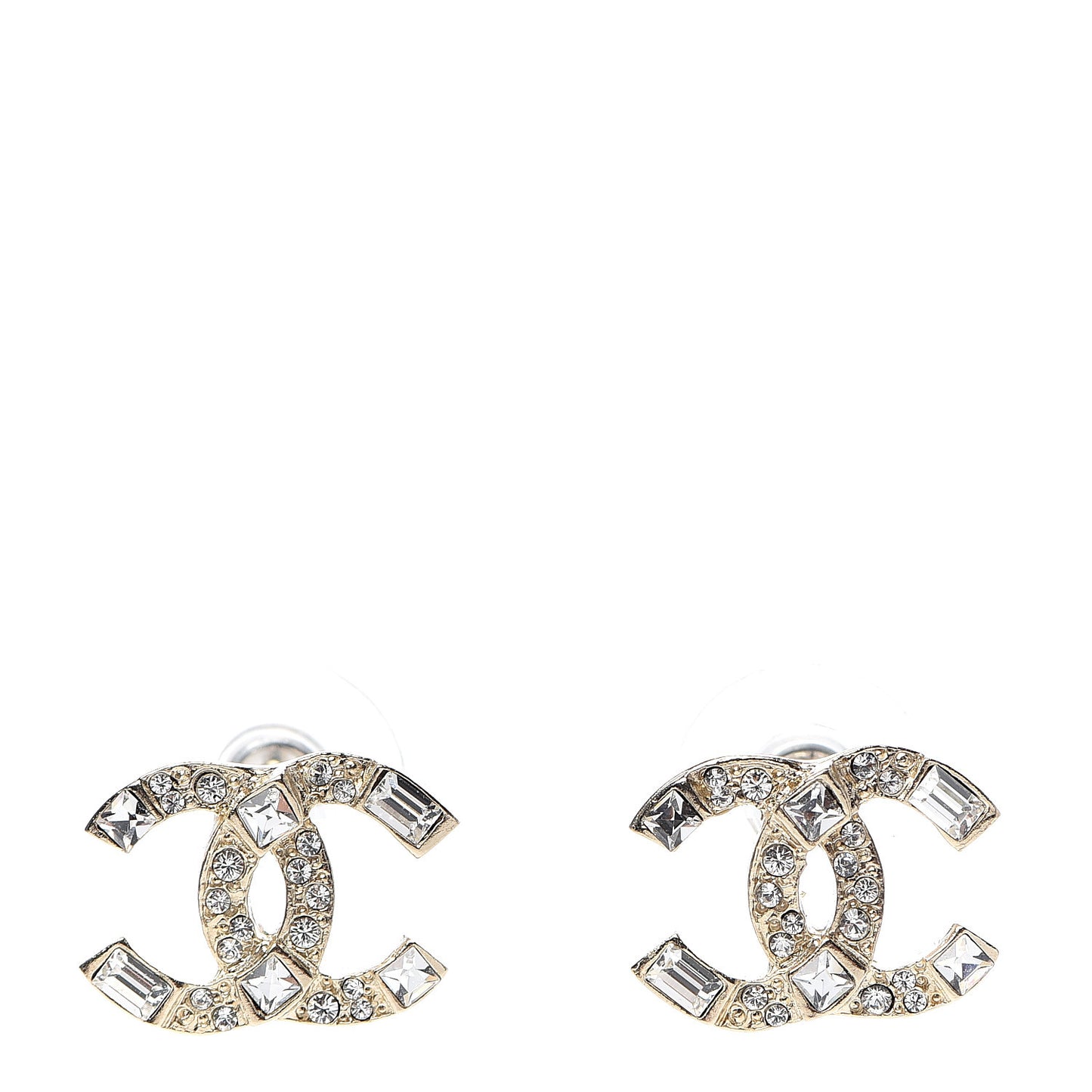 Crystal Baguette CC Earrings Gold