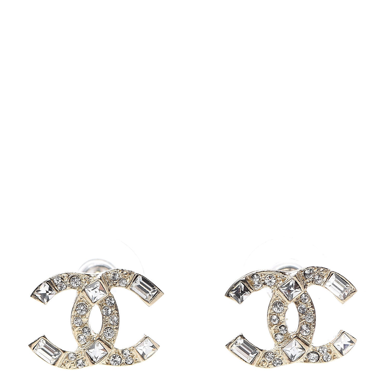 Chanel Crystal Baguette CC Earrings Gold 1 of 5