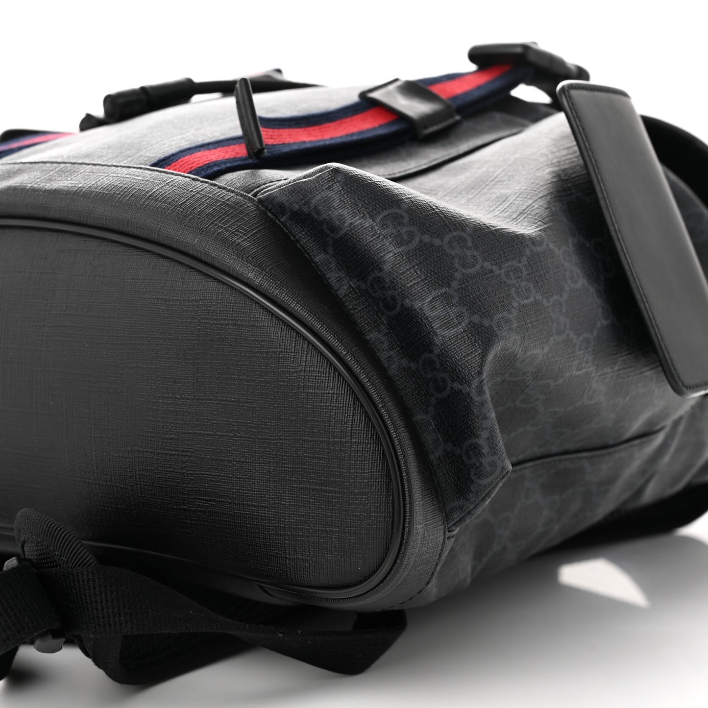 Soft GG Supreme Monogram Appia Calfskin Web Double Buckle Backpack Black