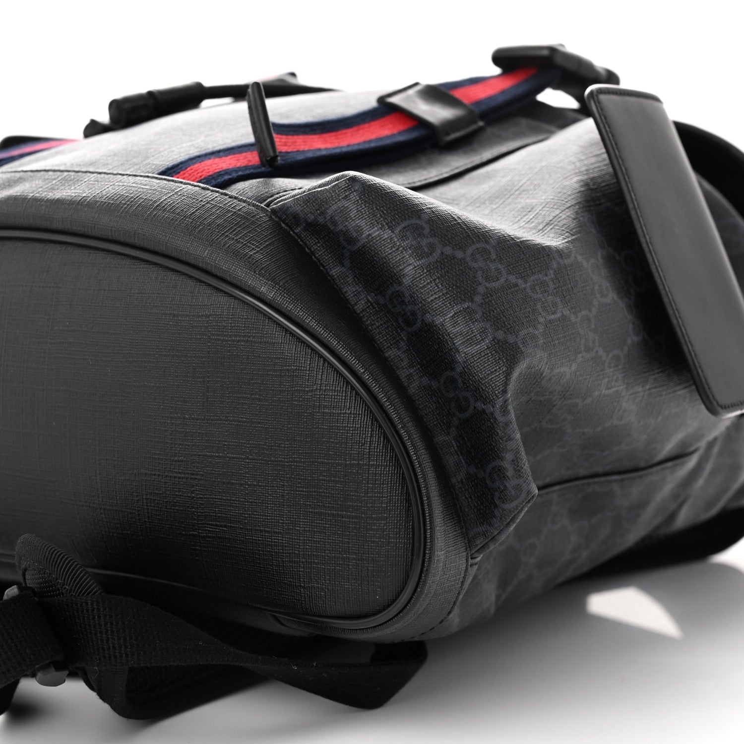 Gucci Soft GG Supreme Monogram Appia Calfskin Web Double Buckle Backpack Black 10 of 12