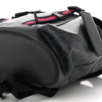 Gucci Soft GG Supreme Monogram Appia Calfskin Web Double Buckle Backpack Black 10 of 12