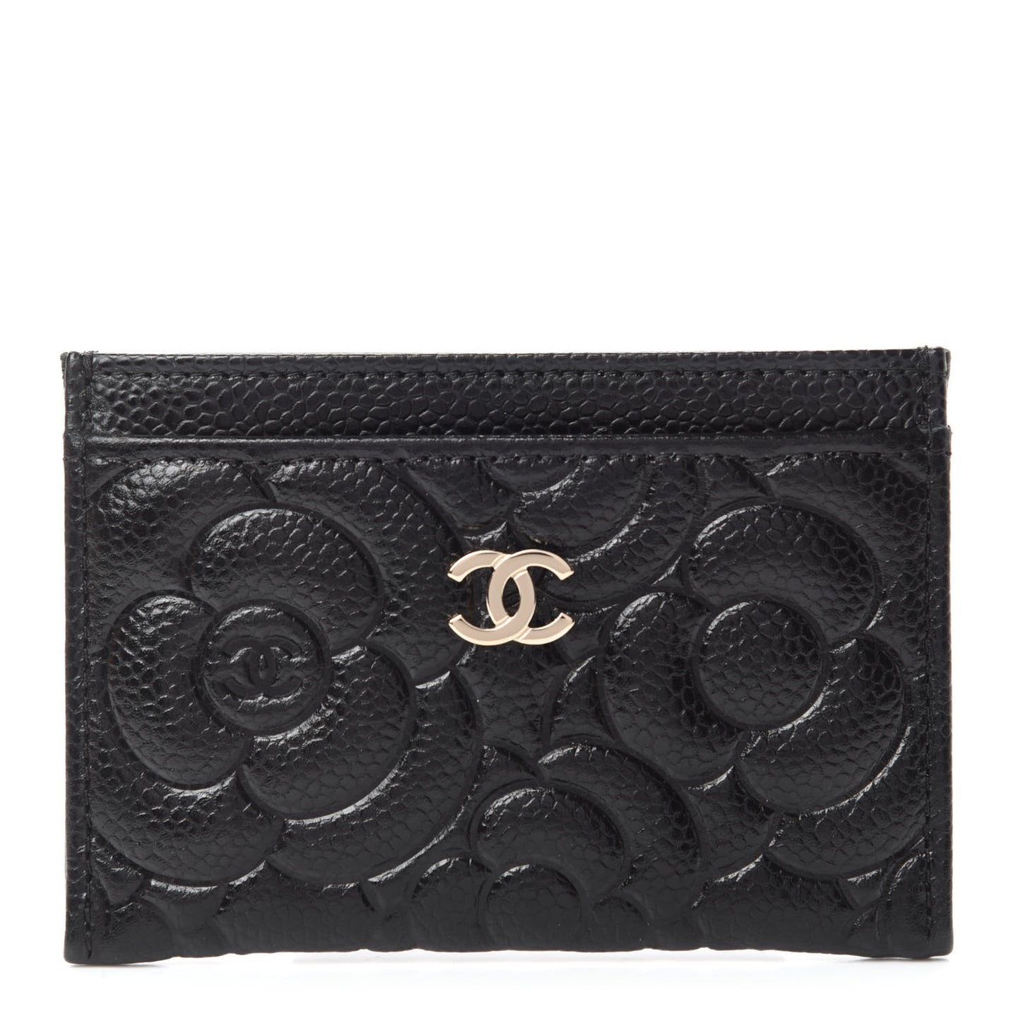 Caviar Camellia Embossed Card Holder Black
