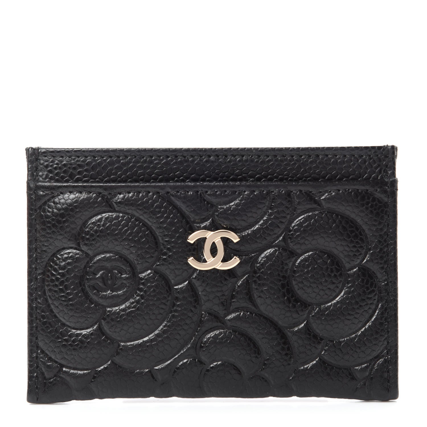 Chanel Caviar Camellia Embossed Card Holder Black 1 of 9