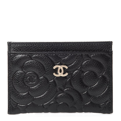 Chanel Caviar Camellia Embossed Card Holder Black 1 of 9