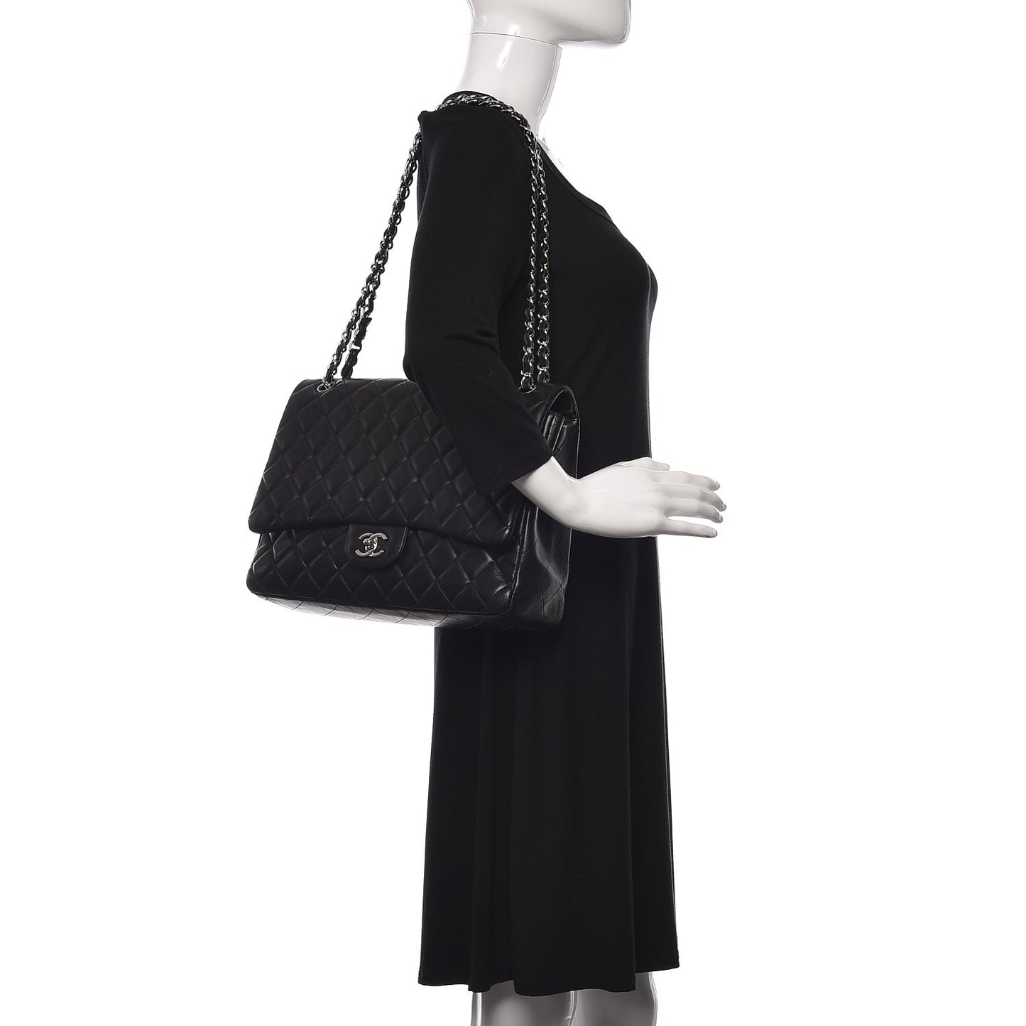 Lambskin Quilted Maxi Single Flap Black