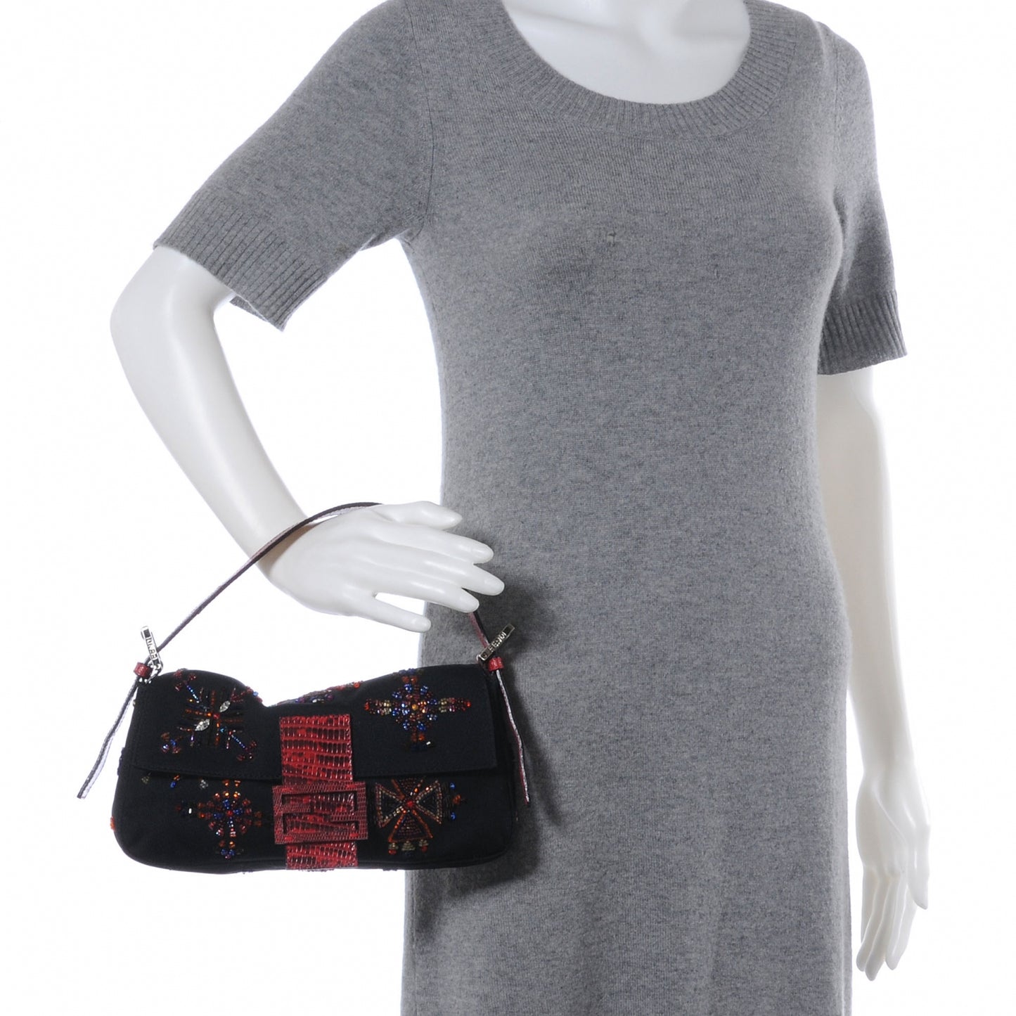 Canvas Lizard Beaded Baguette Black