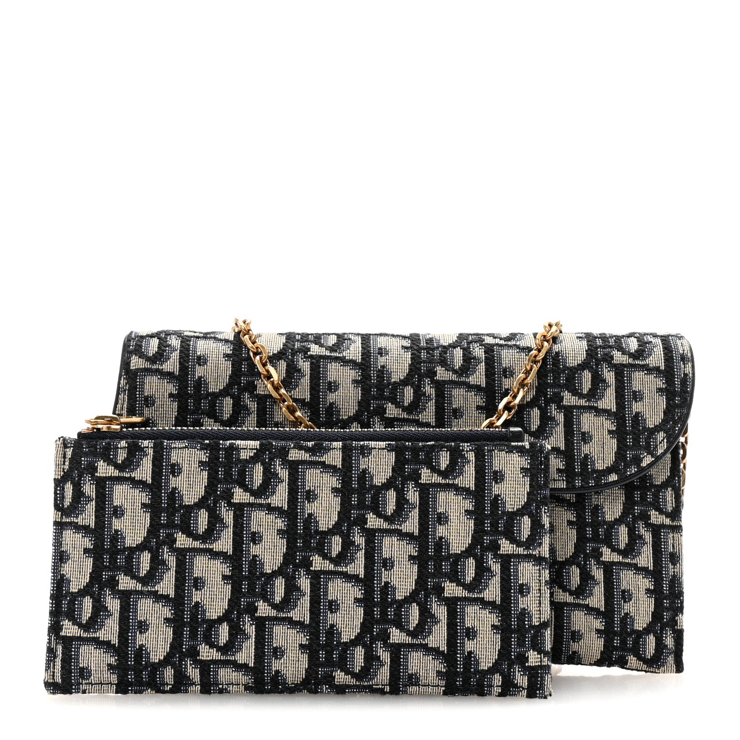 Christian Dior Oblique Small Saddle Chain Pouch Blue Blue 3 of 12