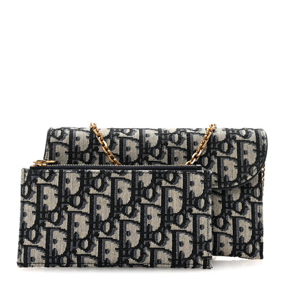 Christian Dior Oblique Small Saddle Chain Pouch Blue Blue 3 of 12
