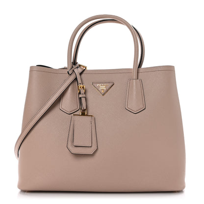 Prada Saffiano Cuir Medium Double Bag Cammeo Black 1 of 10