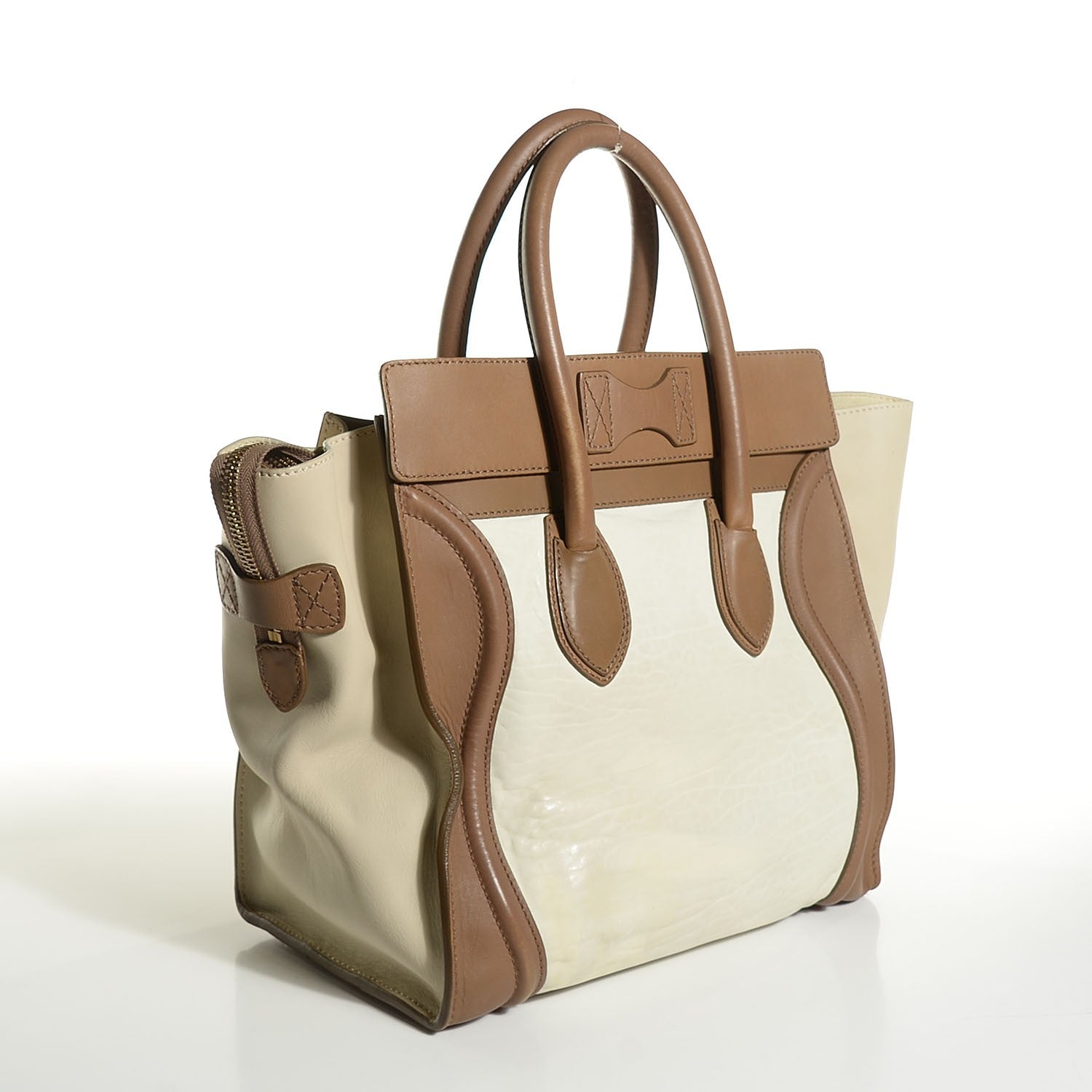 Celine Smooth Calfskin Shrunken Lambskin Mini Tri-Color Luggage Chalk 3 of 8