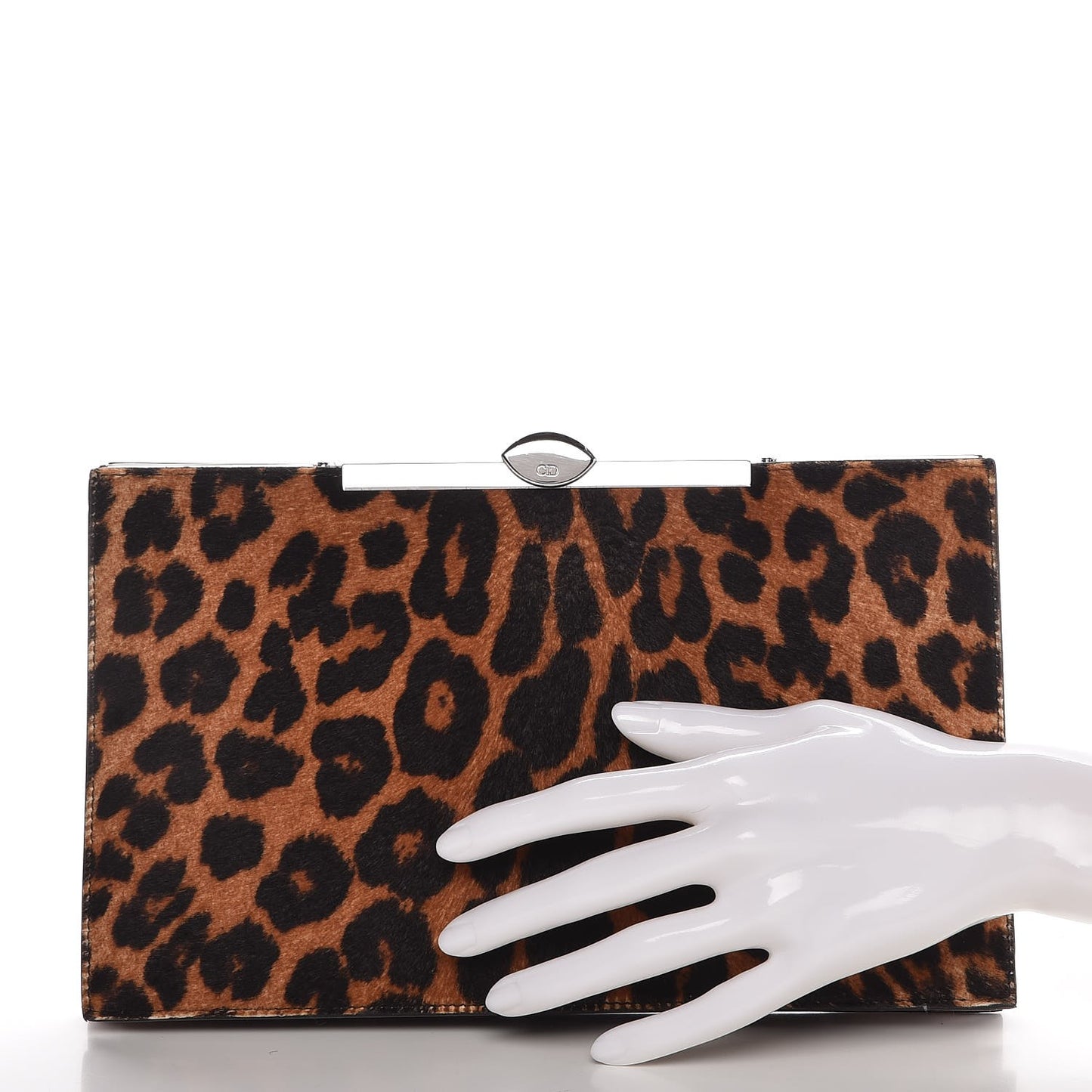 Calfskin Hair Leopard Print Clutch Brown