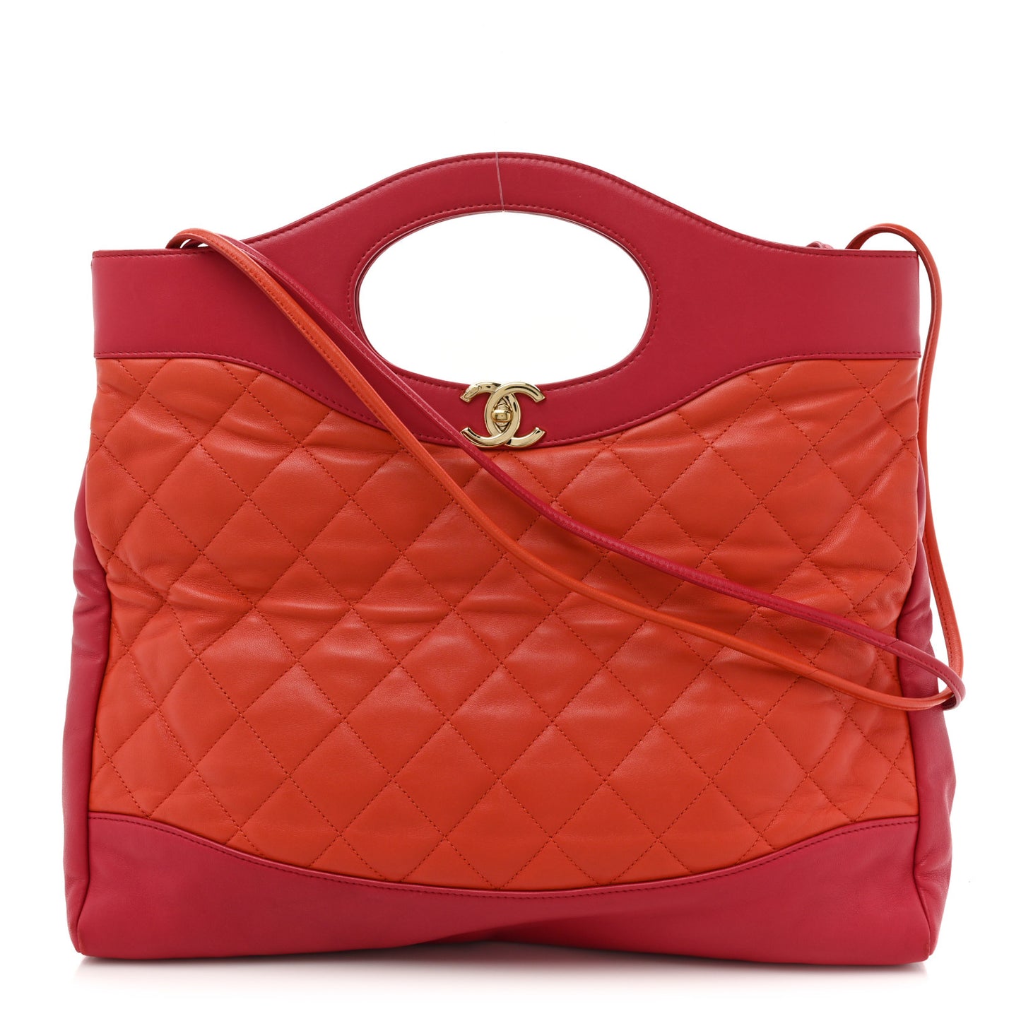 Lambskin Quilted Large 31 Shopping Bag Orange Red