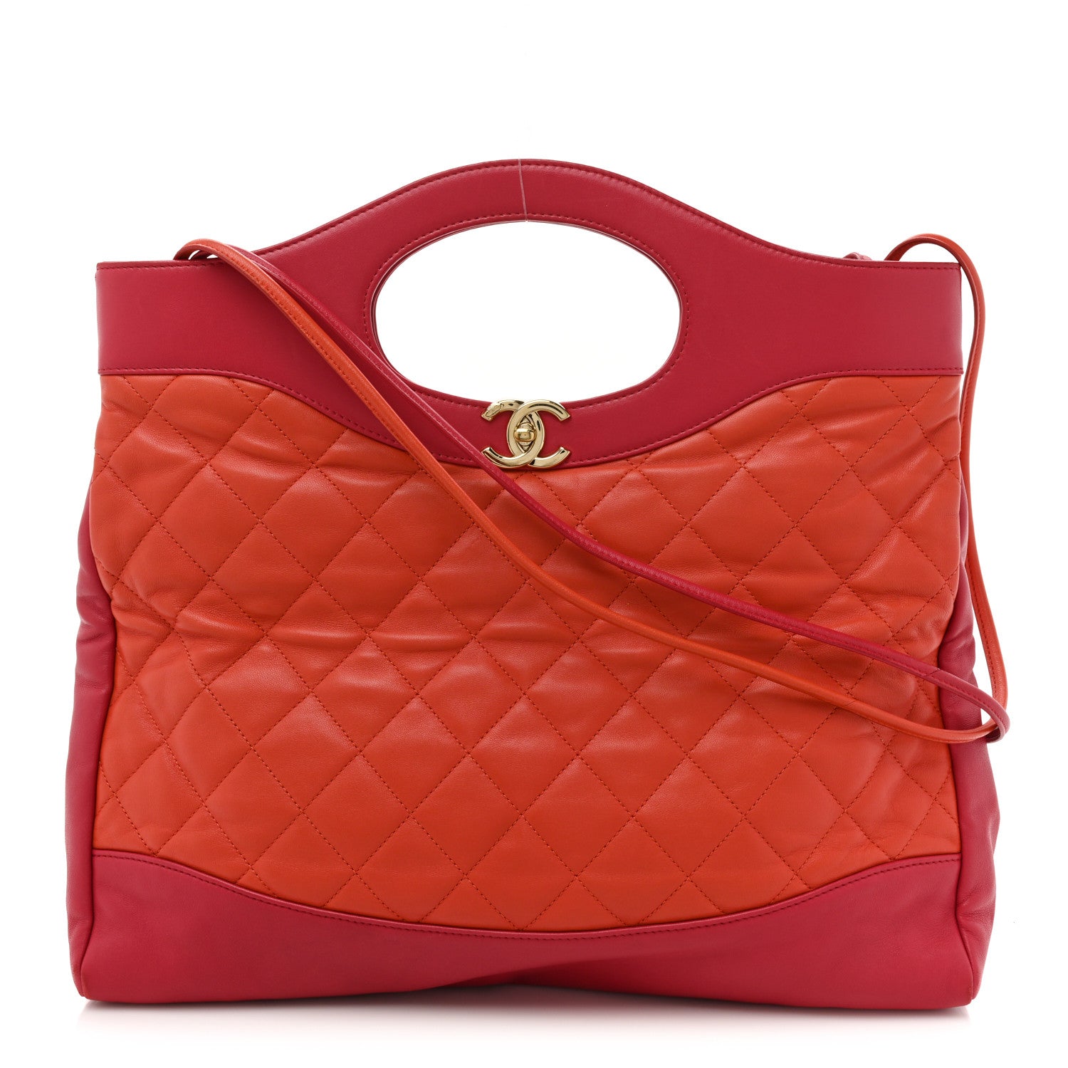 Chanel Lambskin Quilted Large 31 Shopping Bag Orange Red 1 of 15