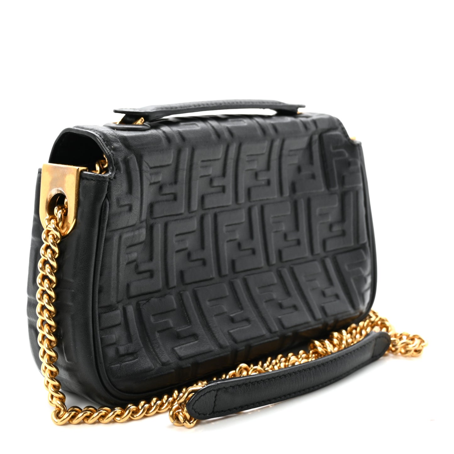 Nappa Small FF Embossed Midi Chain Baguette Black