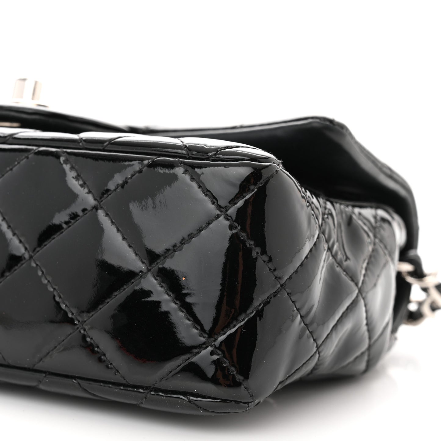 Patent Calfskin Quilted Mini Rectangular Flap Black