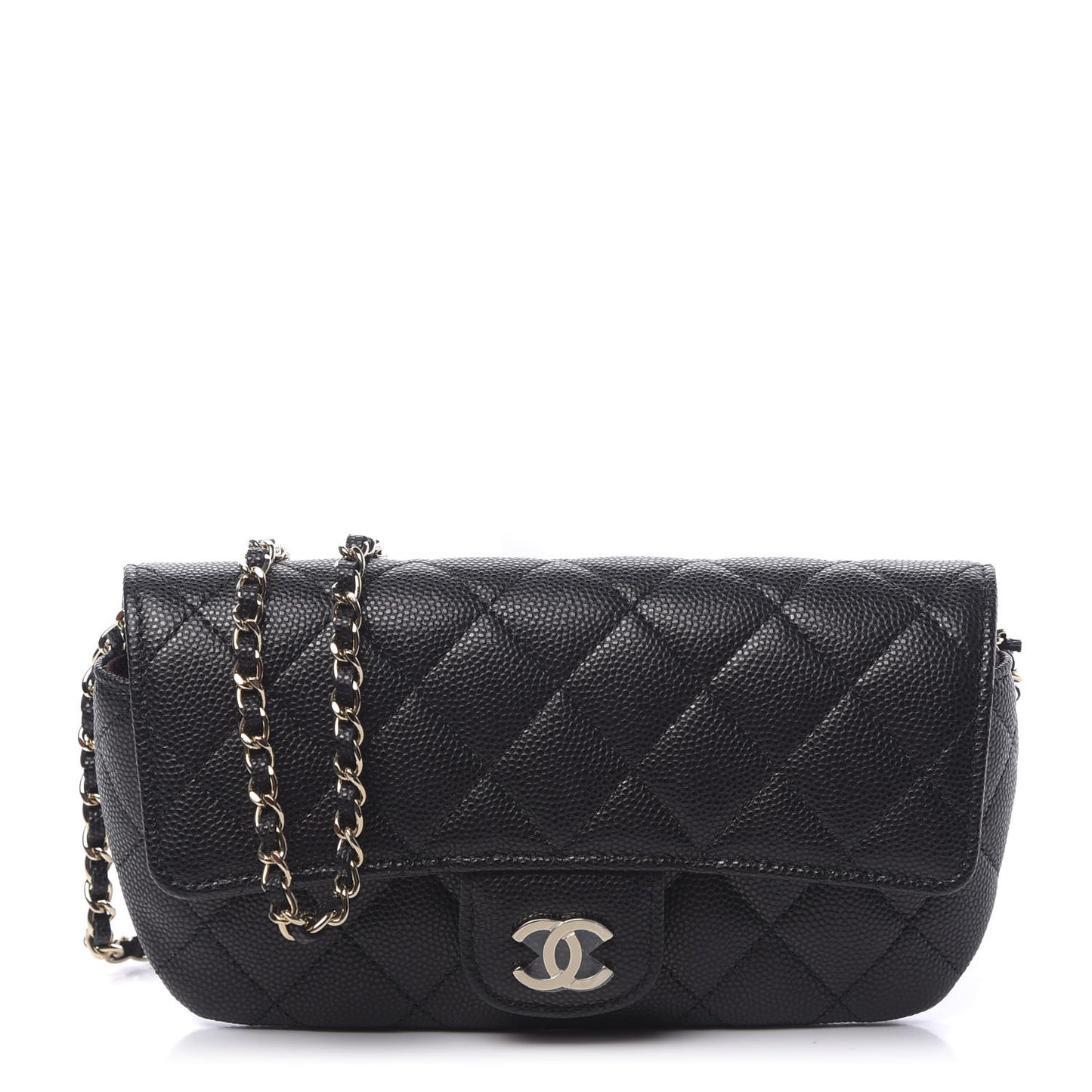 Caviar Quilted Glasses Case With Chain Black