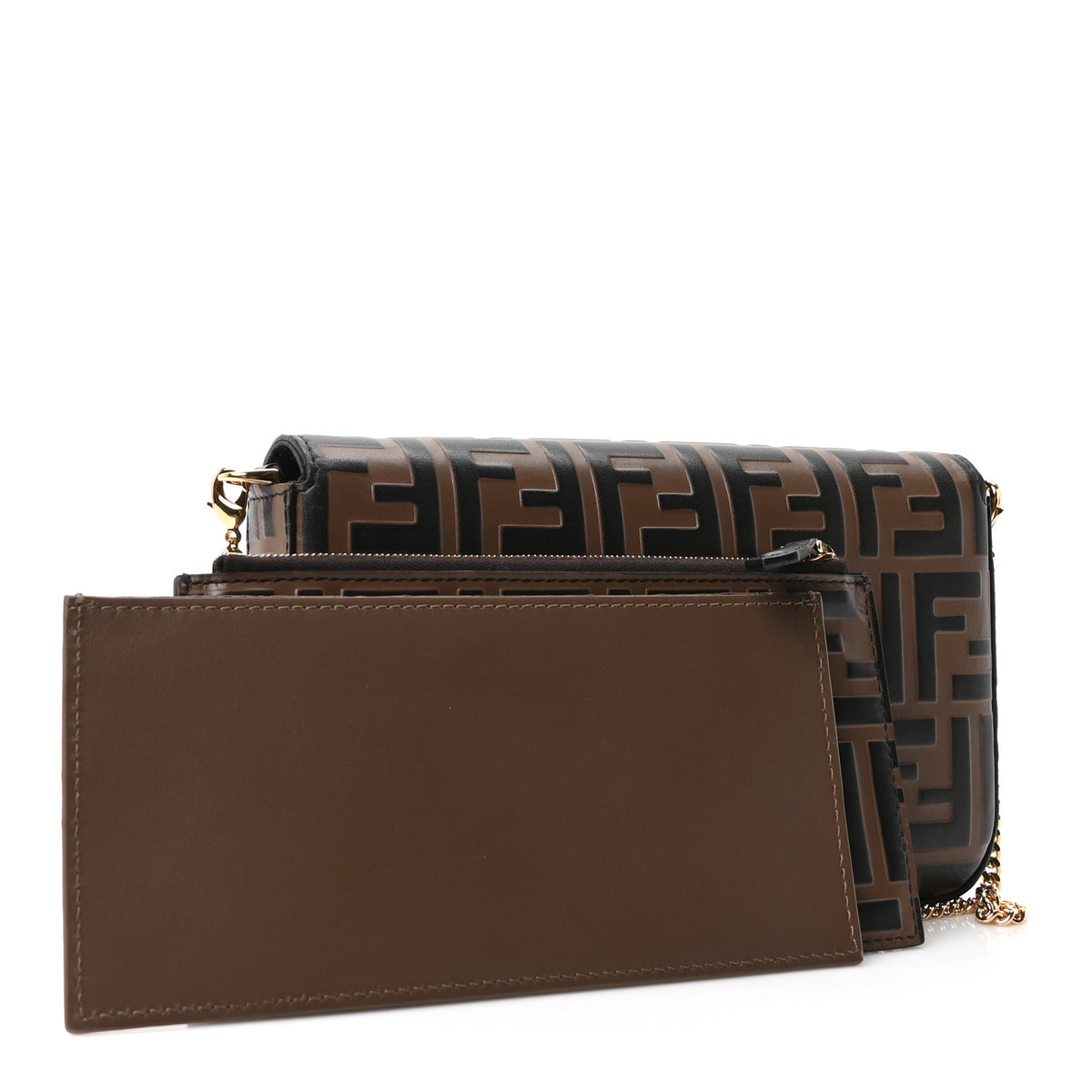Vitello Soft F is Fendi Bi-Color FF 1974 Embossed Envelope Wallet On Chain with Pouches Maya Black