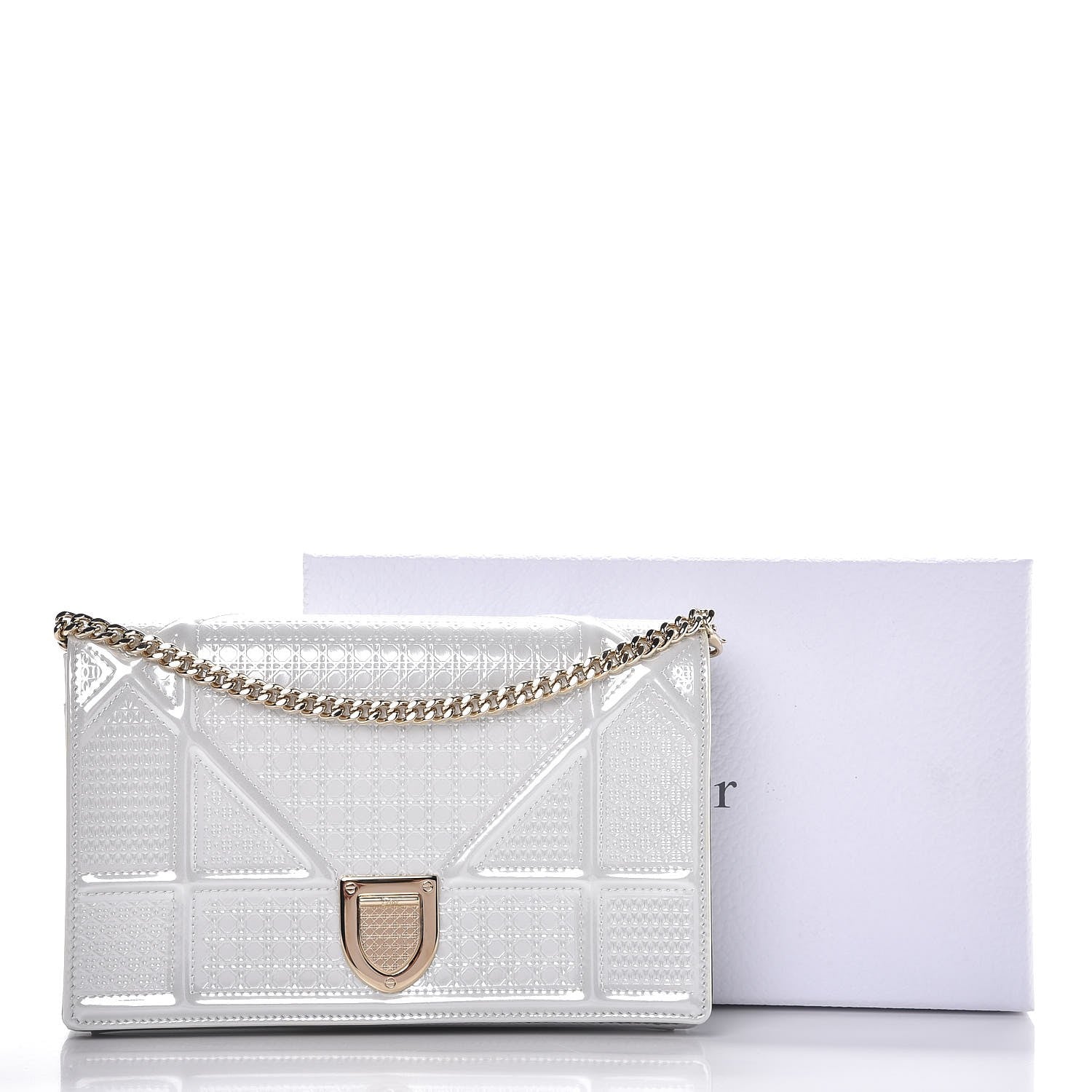 Christian Dior Patent Micro-Cannage Diorama Wallet on Chain Pouch White 7 of 7
