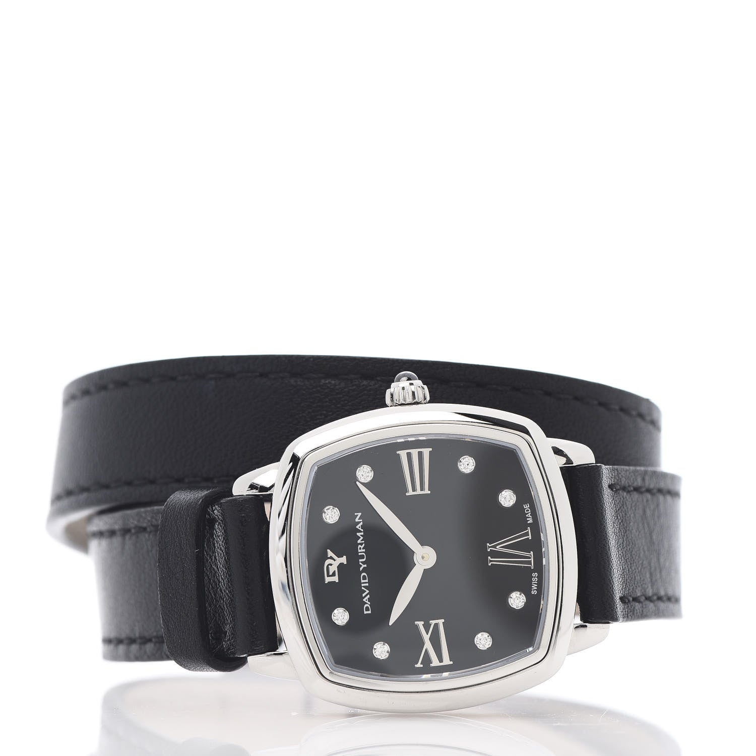 David Yurman Stainless Steel Calfskin Diamond 27mm Albion Wrap Quartz Watch Black 3 of 6