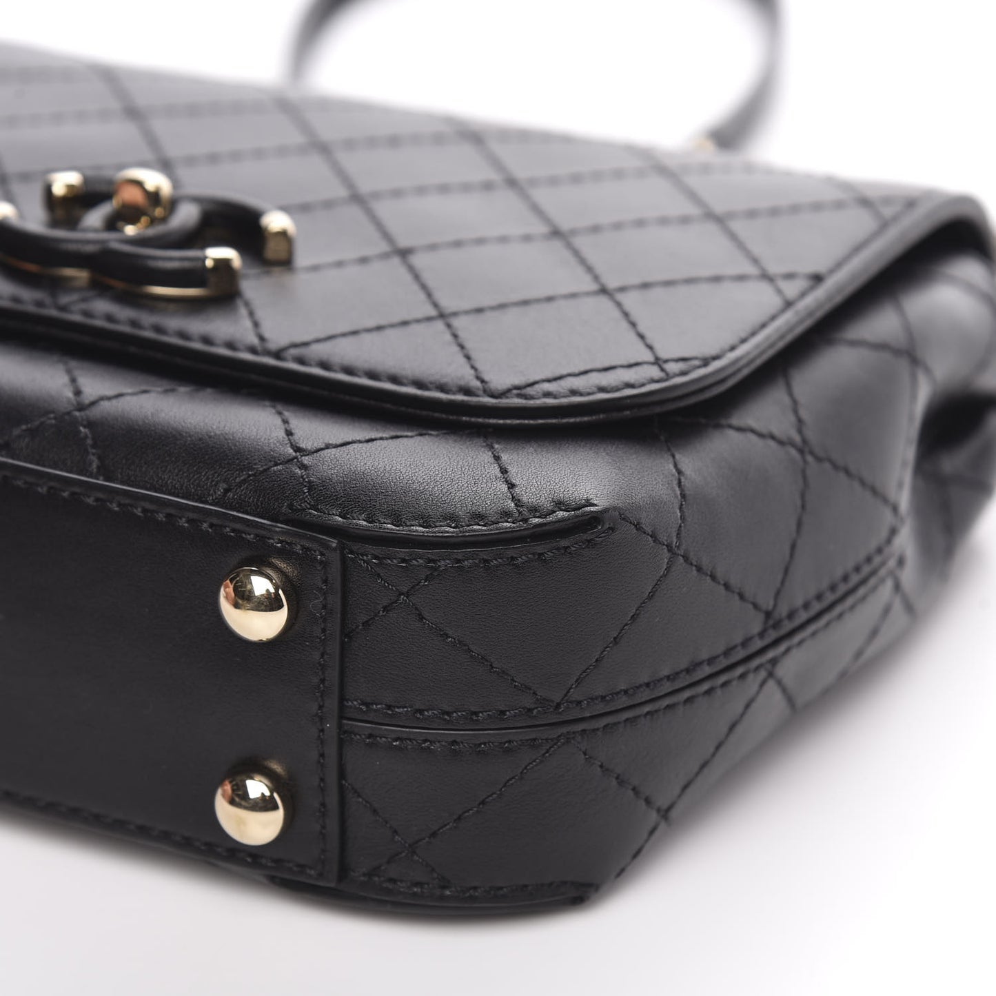 Calfskin Stitched Small Covered CC Flap Bag Black