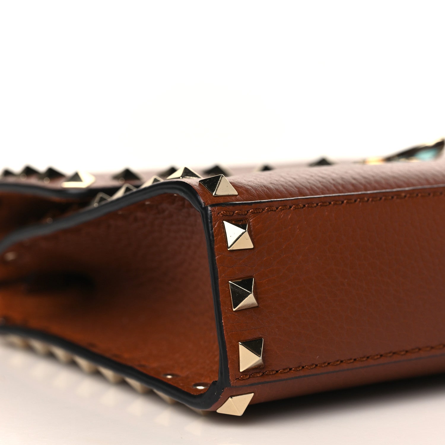Valentino Garavani Pebbled Calfskin Medium Rockstud Flip Lock Crossbody Bag Saddle Brown 7 of 10