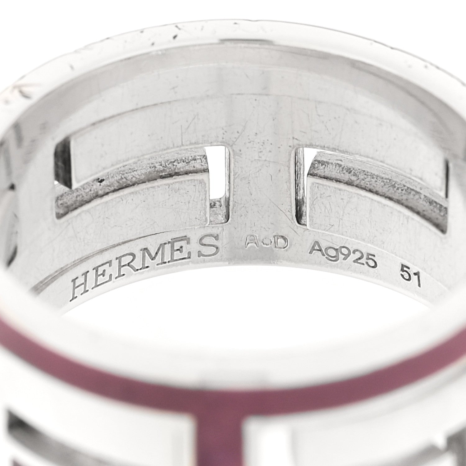 Hermes Sterling Silver Enamel Arcane Move H Ring 51 5.75 Rose 4 of 4