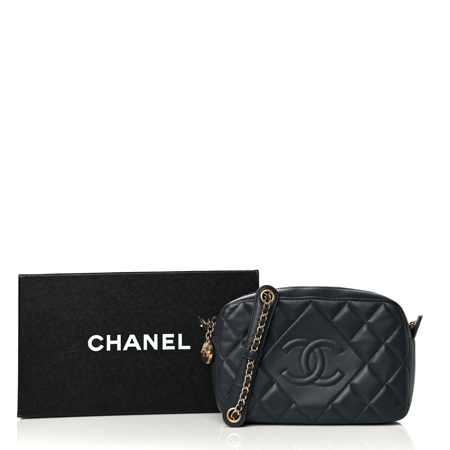 Chanel Lambskin Diamond CC Small Camera Case Dark Blue 11 of 11