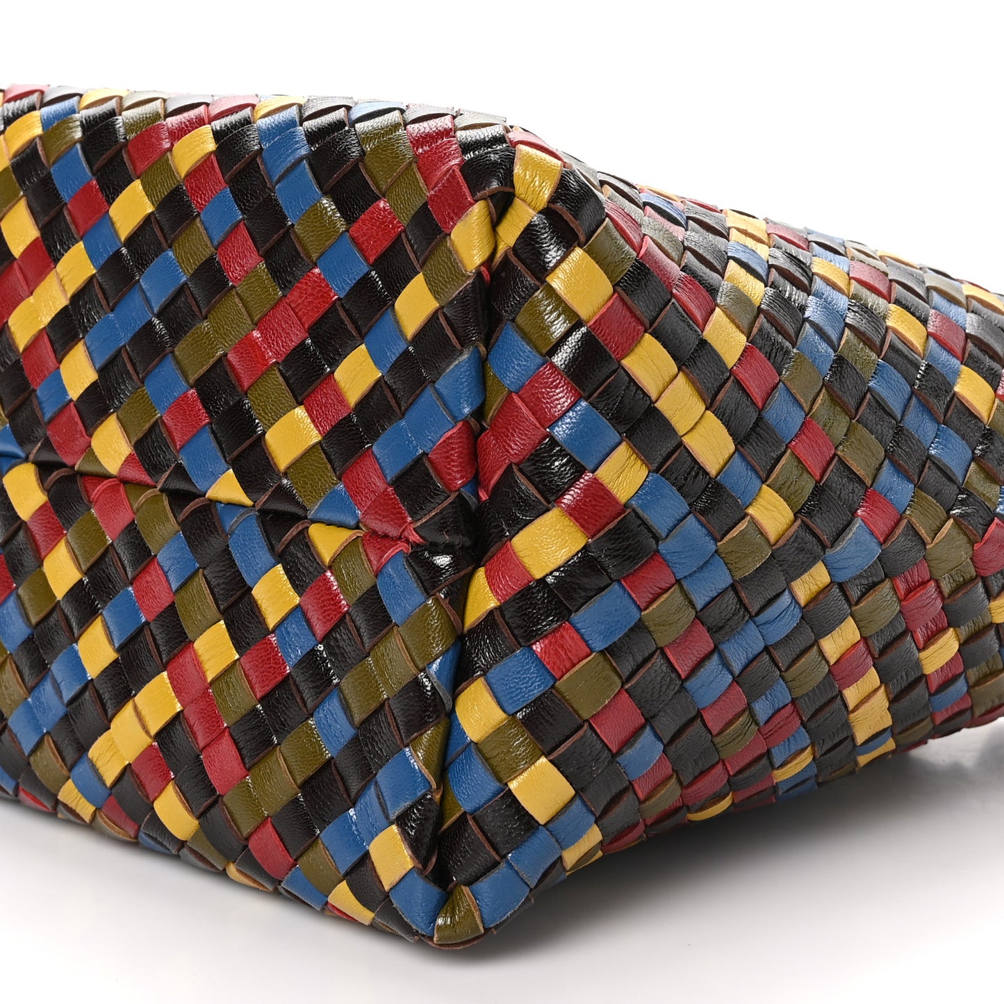 Shiny Goatskin Intrecciato Small Cabat Multicolor