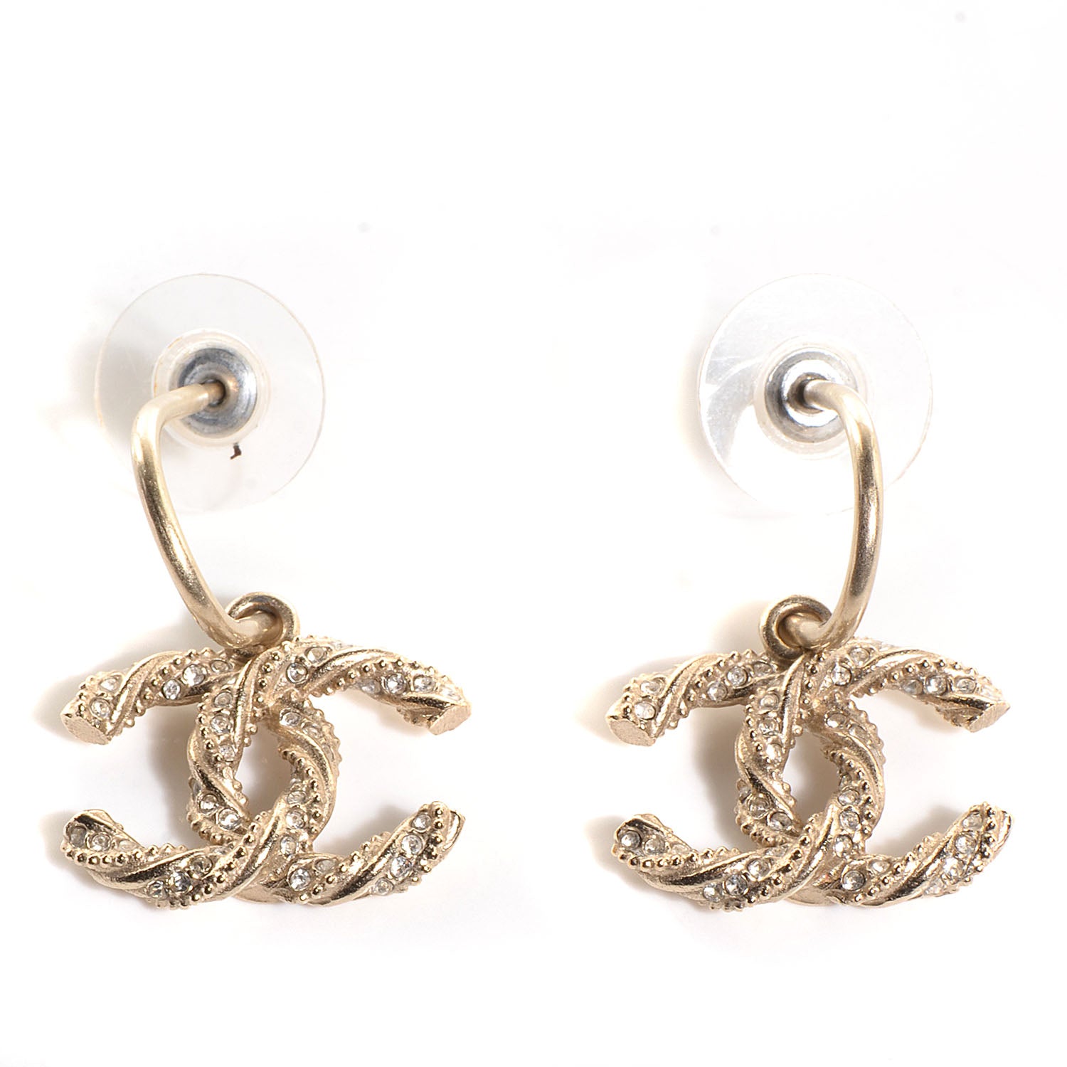 Chanel Crystal Twisted CC Dangle Earrings Gold 1 of 4