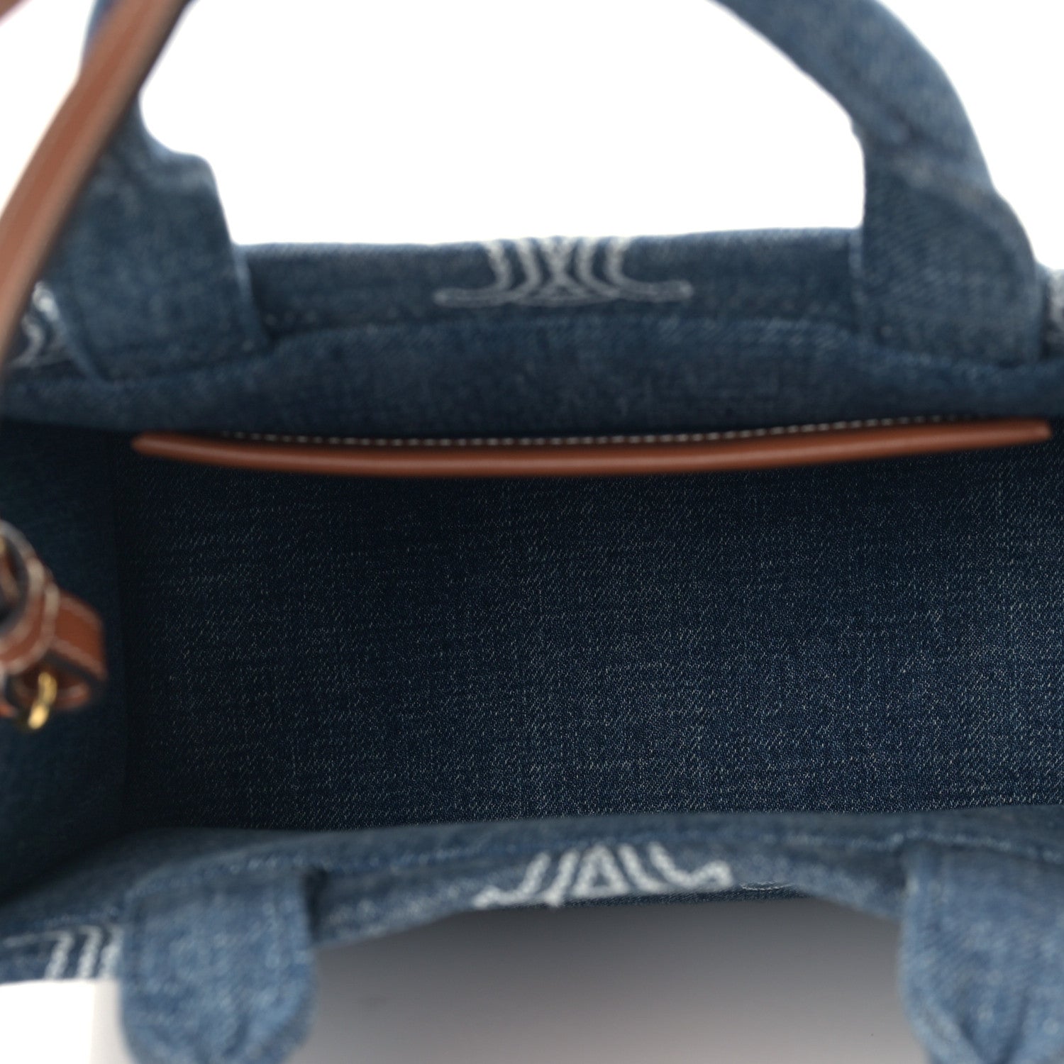 Celine Denim Calfskin Triomphe Print Cabas Blue Tan 5 of 9