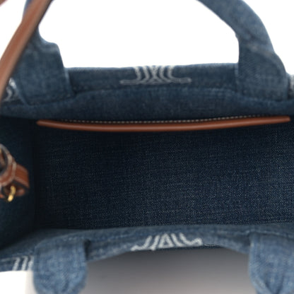 Celine Denim Calfskin Triomphe Print Cabas Blue Tan 5 of 9