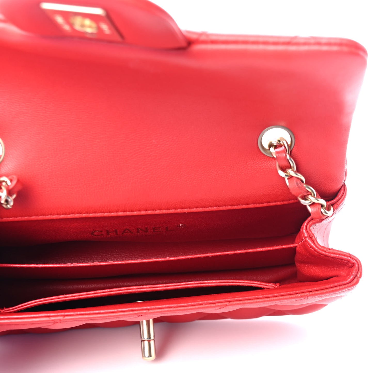 Lambskin Quilted Extra Mini Rectangular Flap Red