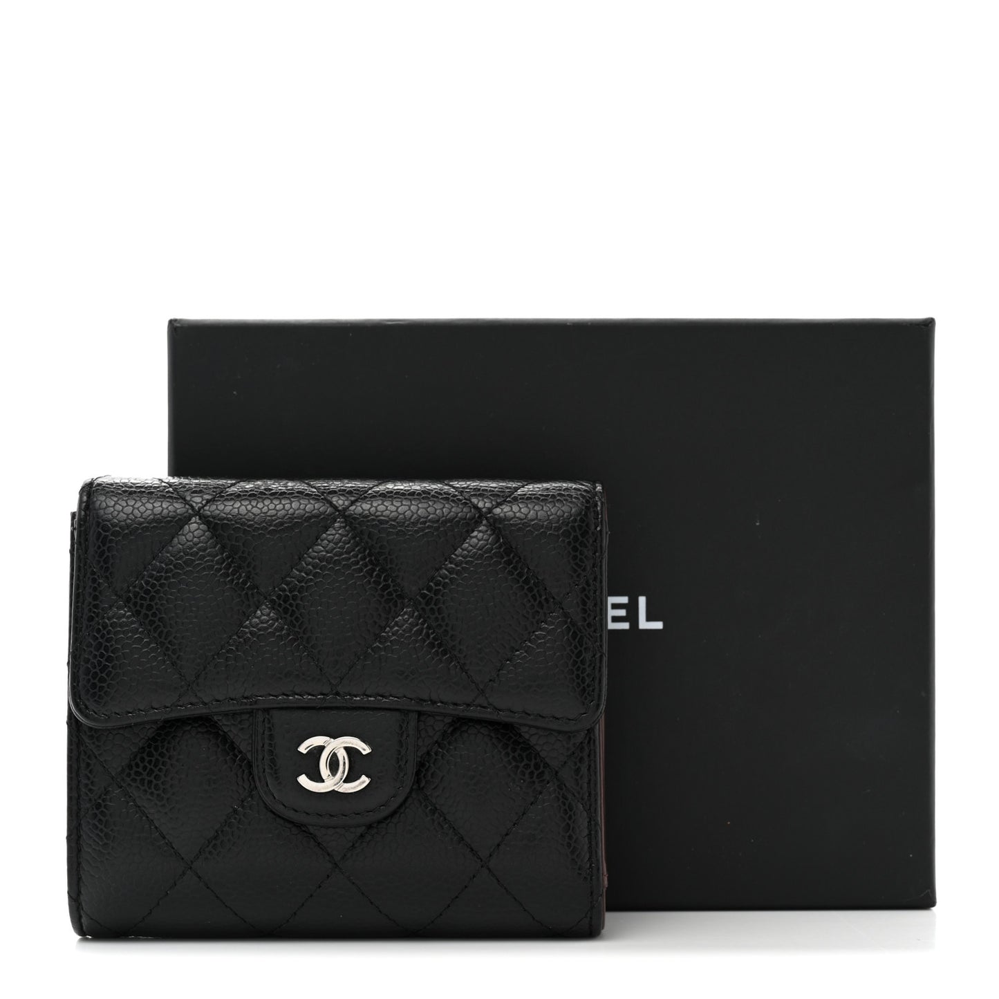 Caviar Quilted Compact Flap Wallet Black