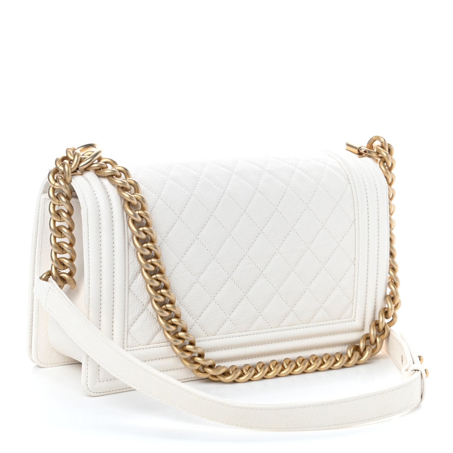 Caviar Quilted Medium Boy Flap Ivory