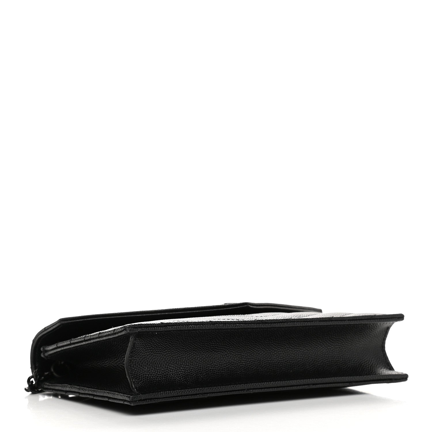 Saint Laurent Grain De Poudre Matelasse Chevron Monogram Monochrome Envelope Chain Wallet Black 4 of 13