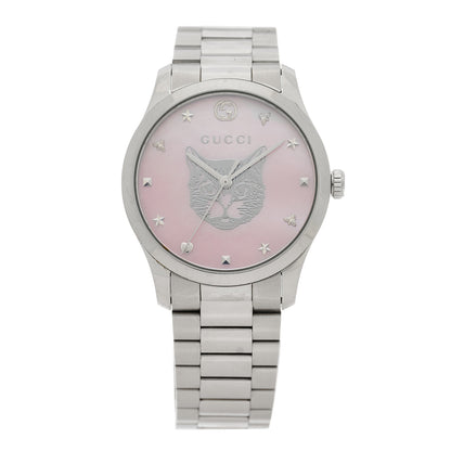 Gucci Stainless Steel Pink Mother of Pearl 38mm G-Timeless Cat Quartz Watch 1 of 5