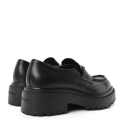 Prada Spazzolato Metal Triangle Logo Mens 35mm Loafers 9.5 Black 4 of 10