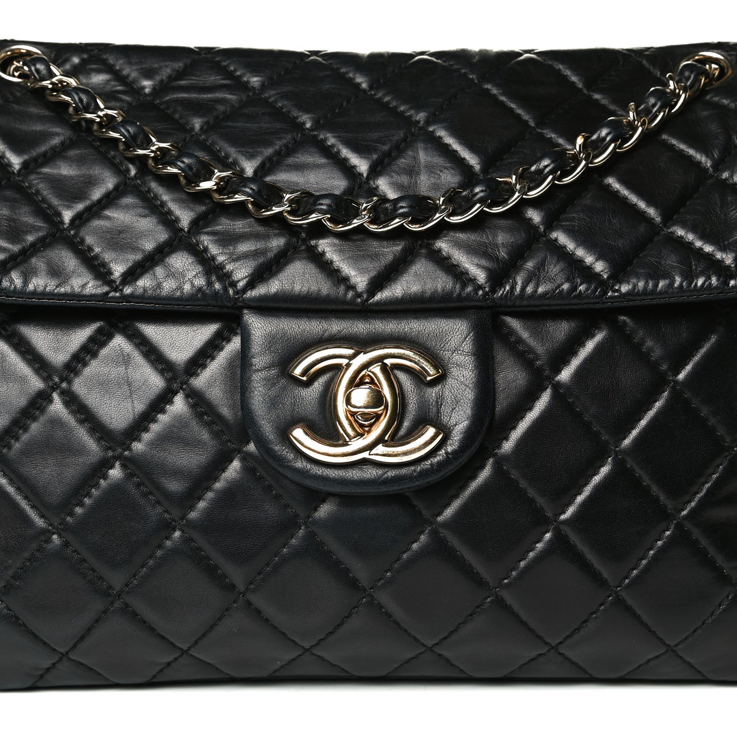Washed Lambskin Quilted Maxi Single Flap Black