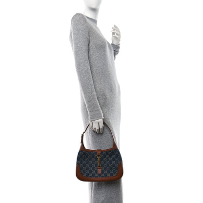 Gucci New Denim GG Monogram Calfskin Small Jackie 1961 Hobo Blue Tea Cuir 2 of 10
